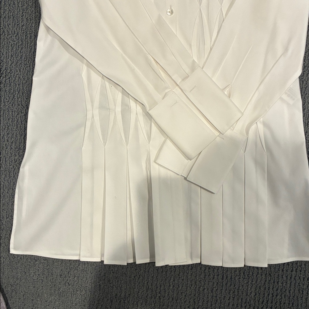 White Pleated Front Button-Down Blouse - image 4